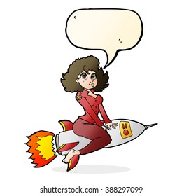 cartoon army pin up girl riding missile with speech bubble