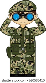 Cartoon Army Soldier With Binoculars