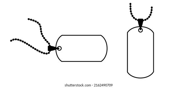 Cartoon Army Soldier Military Badge Name Label. Engraved Pendant For Identification, Blood Type. Vector Cartoon Identity Labels. Pair Of Dog Tags Or Identity. Dogtags Or Id Tag Icon Or Pictogram.