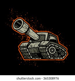 Cartoon Army Tank Machine with Big Cannon Ready to Fire vector illustration