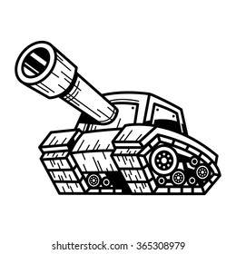 Cartoon Army Tank Machine with Big Cannon Ready to Fire vector illustration