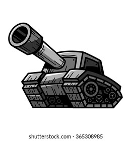 Cartoon Army Tank Machine with Big Cannon Ready to Fire vector illustration