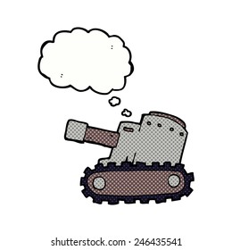 tanque del ejército de caricatura con burbuja de pensamiento