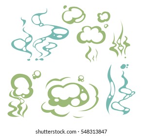 Cartoon Aroma, Smells, Stench, Water Vapor Steam Clouds