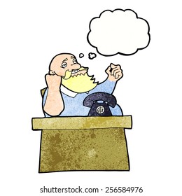 cartoon arrogant boss man with thought bubble