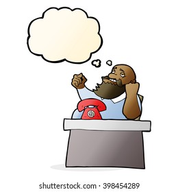 cartoon arrogant boss man with thought bubble