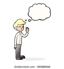 cartoon arrogant boy with thought bubble