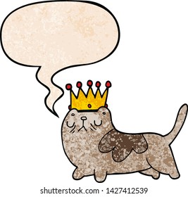 cartoon arrogant cat with speech bubble in retro texture style