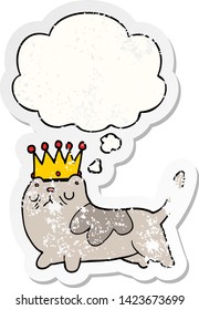cartoon arrogant cat with thought bubble as a distressed worn sticker