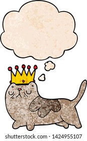 cartoon arrogant cat with thought bubble in grunge texture style