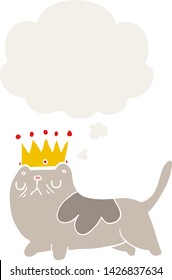 cartoon arrogant cat with thought bubble in retro style
