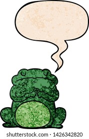 cartoon arrogant frog with speech bubble in retro texture style