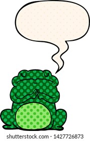cartoon arrogant frog with speech bubble in comic book style