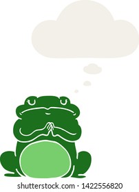 cartoon arrogant frog with thought bubble in retro style