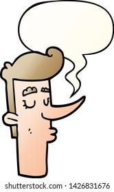 cartoon arrogant man with speech bubble in smooth gradient style