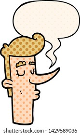 cartoon arrogant man with speech bubble in comic book style