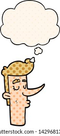 cartoon arrogant man with thought bubble in comic book style