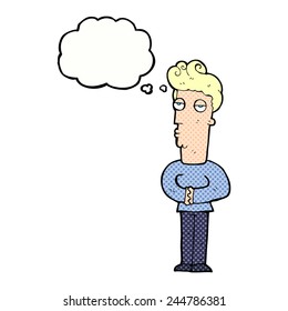 cartoon arrogant man with thought bubble