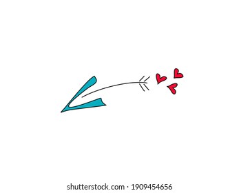 Cartoon arrow with hearts. Suitable for holiday design of postcards, Valentines, invitations and web design.