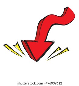 cartoon arrow pointing down, vector illustration