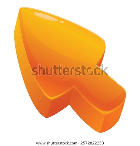 Cartoon arrow pointing to the right in a glossy orange finish for use in web design, mobile applications, and print media