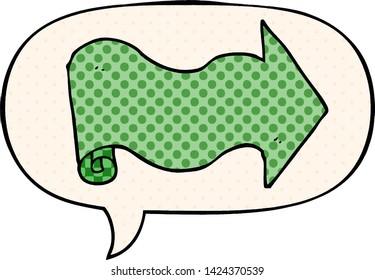 cartoon arrow with speech bubble in comic book style