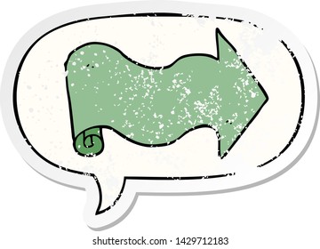 flecha de caricatura con una burbuja de habla pegatina vieja angustiada