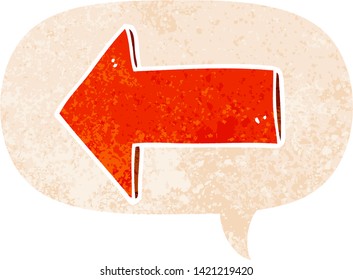 cartoon arrow with speech bubble in grunge distressed retro textured style