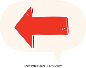cartoon arrow with speech bubble in retro style