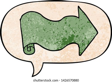 flecha de dibujos animados con burbuja de voz en estilo de textura retro