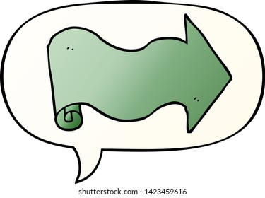 cartoon arrow with speech bubble in smooth gradient style