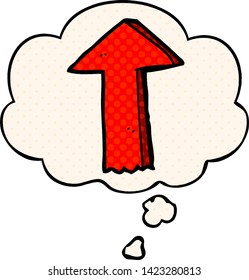 cartoon arrow with thought bubble in comic book style