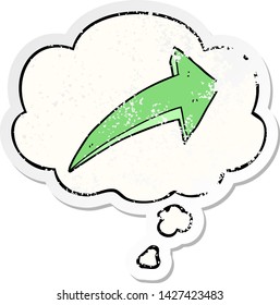 cartoon arrow with thought bubble as a distressed worn sticker
