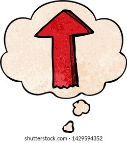 cartoon arrow with thought bubble in grunge texture style