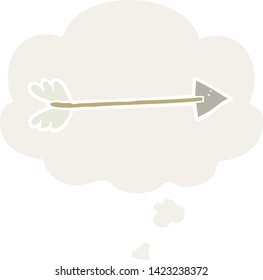 cartoon arrow with thought bubble in retro style