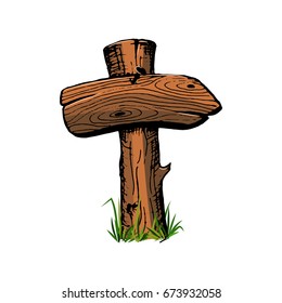 Cartoon arrow wooden. Vector image