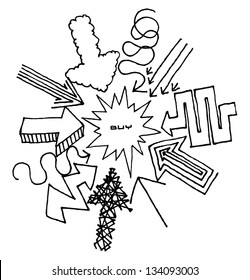 Cartoon arrows pointing at center