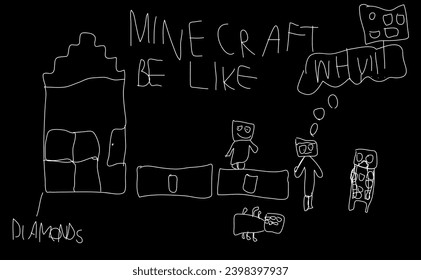 Cartoon art graffiti hand draw, white chalk on the black board. Funny and scary characters for kids. Vector illustration 