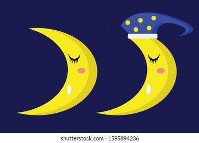 Cartoon art sleeping moon at night