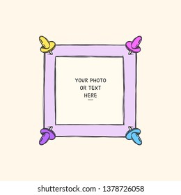 Cartoon Art Style. Decorative comic vector template frame. This photo frame you can use for kids picture, funny photos, card and memories. Scrapbook design concept. Insert your picture or text.