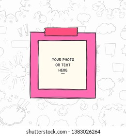 Cartoon Art Style. Decorative comic vector template frame. This photo frame you can use for kids picture, funny photos, card and memories. Scrapbook design concept. Insert your picture.
