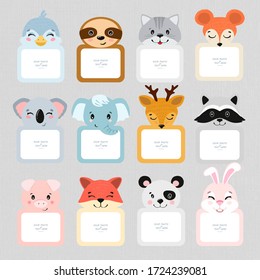 Cartoon Art Style. Decorative Head Animal Vector Template Frames. Those Photo Frames You Can Use For Kids Picture, Funny Photos, Notes, Card And Memories. Scrapbook Design Concept. Insert Your Picture