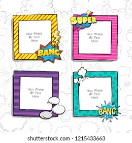 Cartoon Art Styles. Decorative comic vector template frames. Those photo frames you can use for kids picture, funny photos, card and memories. Scrapbook design concept. Insert your picture.
