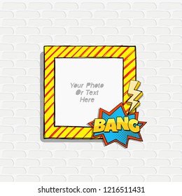 Cartoon Art Styles. Decorative comic vector template frame. This photo frame you can use for kids picture, funny photos, card and memories. Scrapbook design concept. Insert your picture.