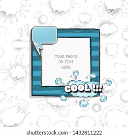 Cartoon Art Styles. Decorative comic vector template frames. Those photo frames you can use for kids picture, funny photos, card and memories. Scrapbook design concept. Insert your picture.