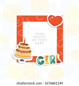 Cartoon Art Styles. Decorative party vector template frame. This photo frame you can use for kid picture, funny photo, card and memories. Scrapbook design concept. Insert your picture.
