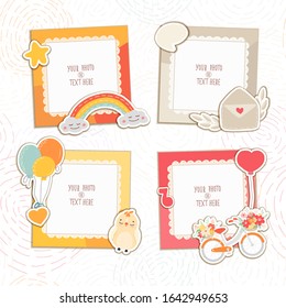 Cartoon Art Styles. Decorative vector template frames. Those photo frames you can use for kids picture, funny photos, card and memories. Scrapbook design concept. Insert your picture.