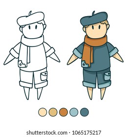 Cartoon artist character - page for coloring book.