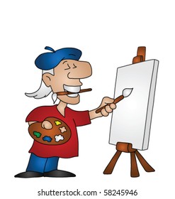 Cartoon artist with copy space on canvas for own text or image