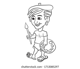Cartoon artist in isolate on a white background. Labor day. Vector illustration.